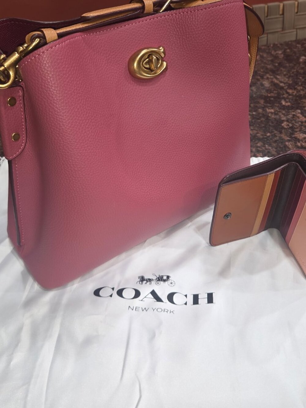 Coach Women's Willow Brass/Candy Pink Multi Colorblock Shoulder Bag (C2590)